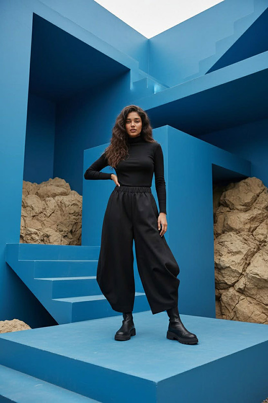 spodnie materiałowe damskie Spodnie eleganckie jedwabne MAUII 80% silk Czarne