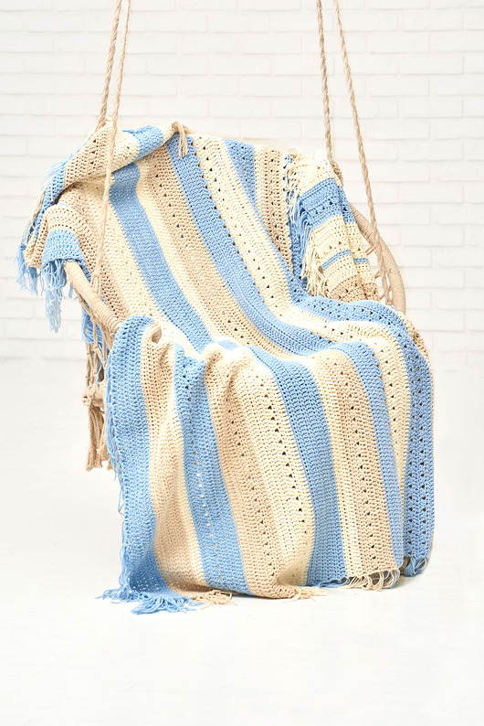 koce i narzuty Błękitno/biało/beżowy koc handmade. Wegański i cf.