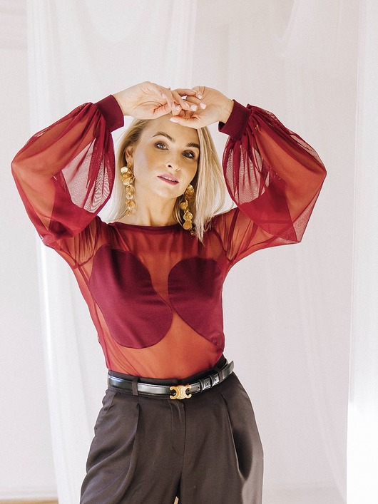 bluzki z długim rękawem damskie Madison Burgundy / bluzka z tiulu