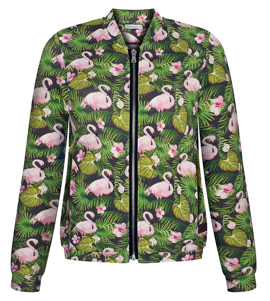 bluza bez kaptura damska wiosenna bluza bomberka w liście i flamingi