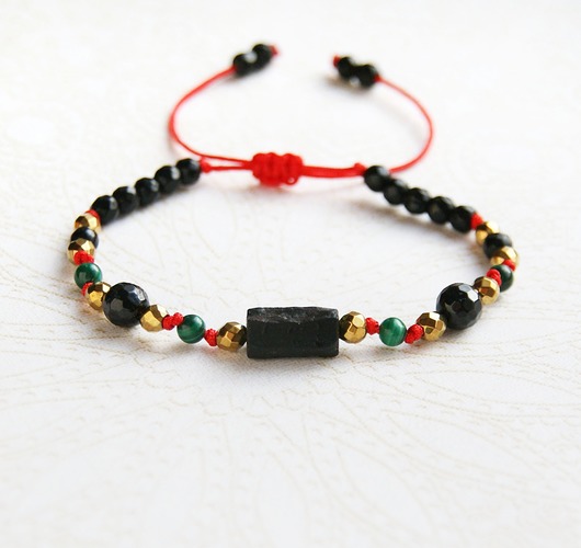 bransoletki z kamieni naturalnych Ochronna bransoletka - czarny turmalin, MALACHIT