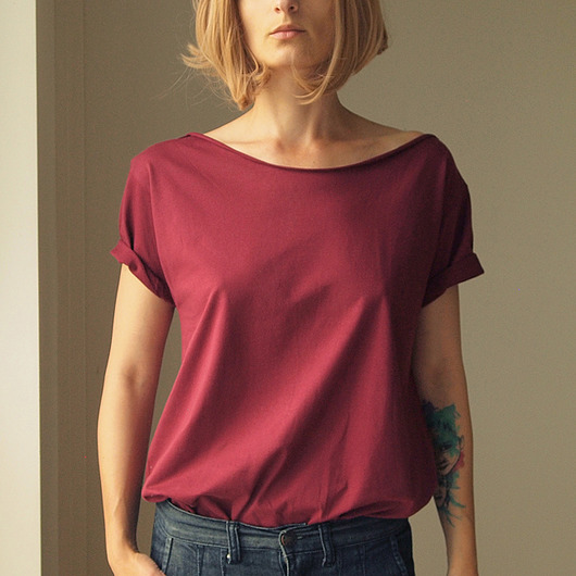 t-shirt damskie Bordo Zgaszony Czysty Oversize S-XXL