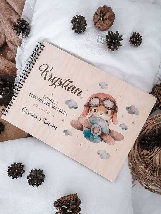niemowlak - inne KRÓLIK W SAMOLOCIE album dla chlopca na chrzest, narodziny, baby shower