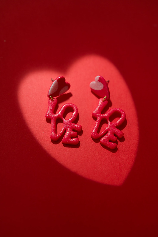kolczyki z masy plastycznej Kolczyki Love Miłość