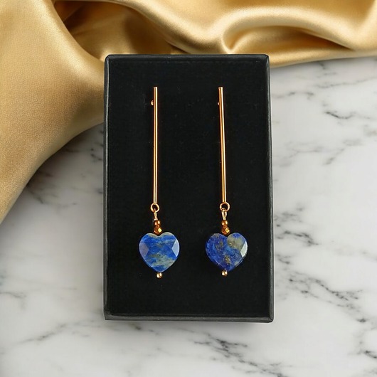 kolczyki z kamieniami Kolczyki serduszka LAPIS LAZULI : długie : wyjątkowy prezent