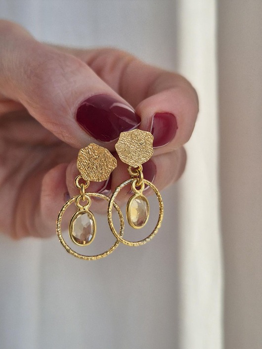 kolczyki pozłacane Kolczyki z kółeczek z cytrynem, pozłacane srebro