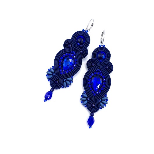 kolczyki soutache Orina kolczyki sutasz granatowe długie wieczorowe z kryształami
