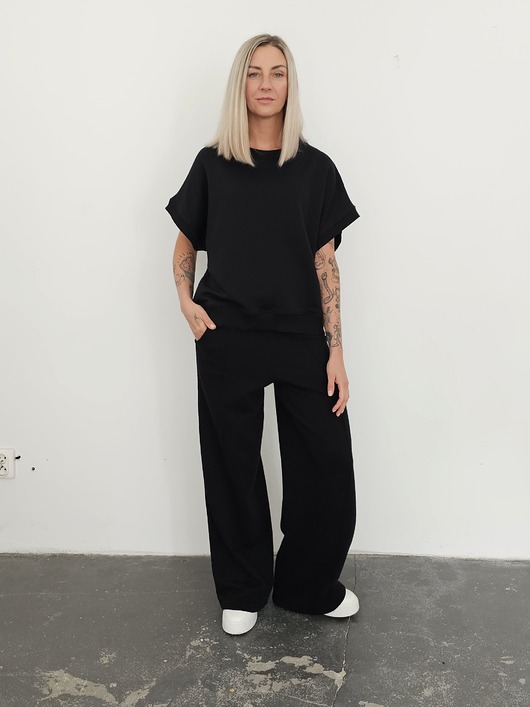 komplety damskie Chiara oversizowy komplet bezrękawnik i spodnie wide leg Black