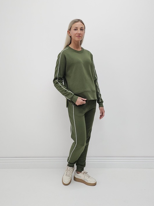 komplety damskie Sabela minimalistyczny komplet z lamówkami - Khaki