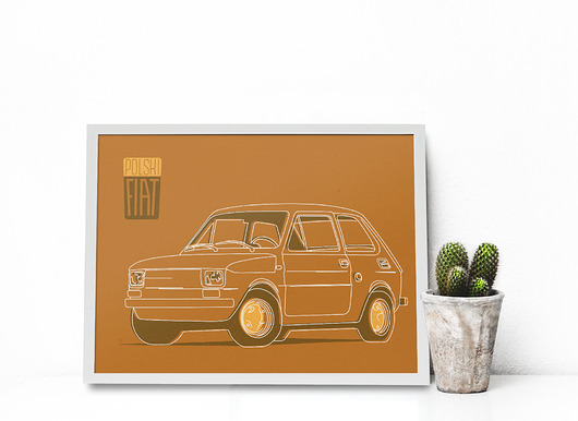 Plakat "Fiat 126p - brązowy" plakaty rowerowe