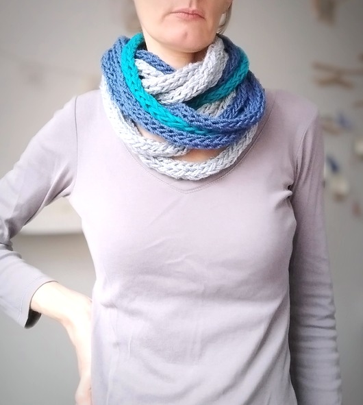 szale damskie Szal zamotka szalik komin niebiesko turkusowy