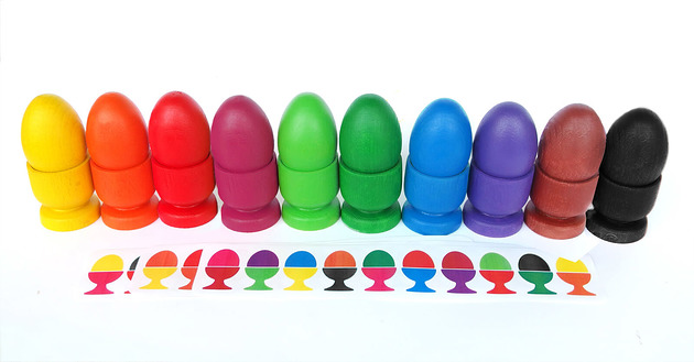 puzzle dla dzieci Sorter kolorów- Układanka lewopółkulowa jajka dyszki