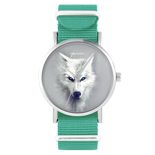 zegarki unisex Zegarek - Biały wilk - turkusowy, nylonowy