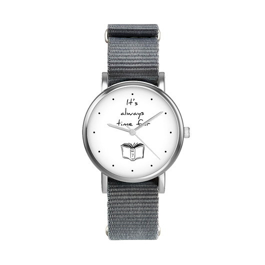 zegarki unisex Zegarek  mały - Book time - nylonowy, szary