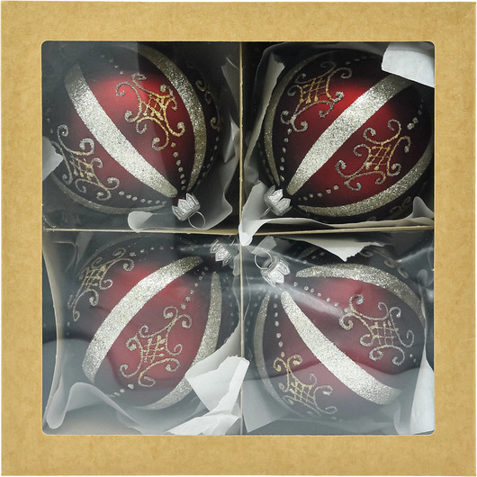 bombki ZESTAW 4 szt.: Bombki okrągłe bordowe z pasami