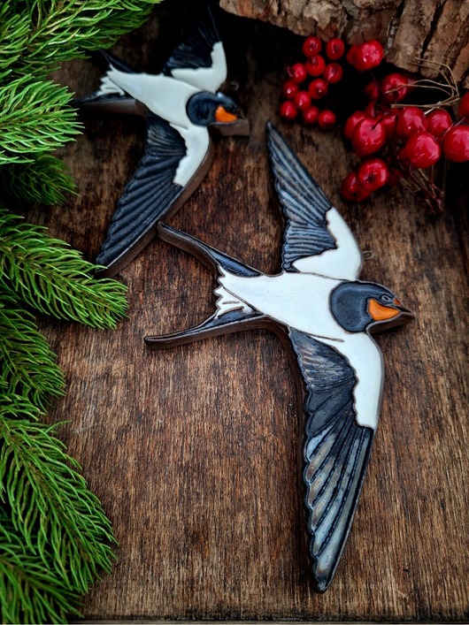 figurki i rzeźby Ceramiczny ptak 2 sztuki dekoracja ścienna