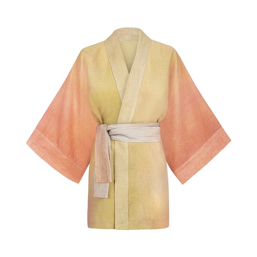 bluzki kimonowe damskie SMAK CYTRUSÓW - lniane kimono ręcznie malowane
