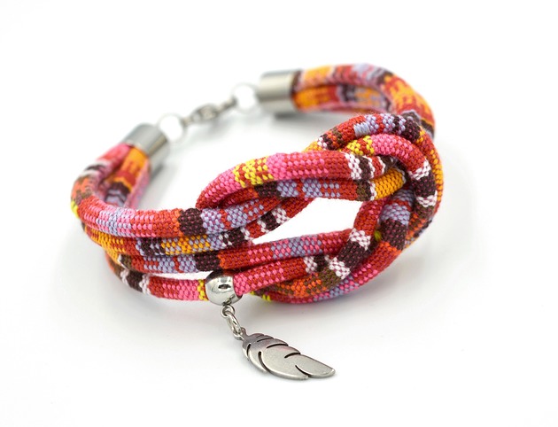 bransoletki - inne Bransoletka BOHO PEROO KNOT WITH FEATHER