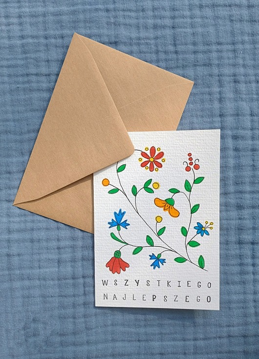 kartki scrapbooking Kartka na życzenia, wzory kociewskie, 12 x 17 cm