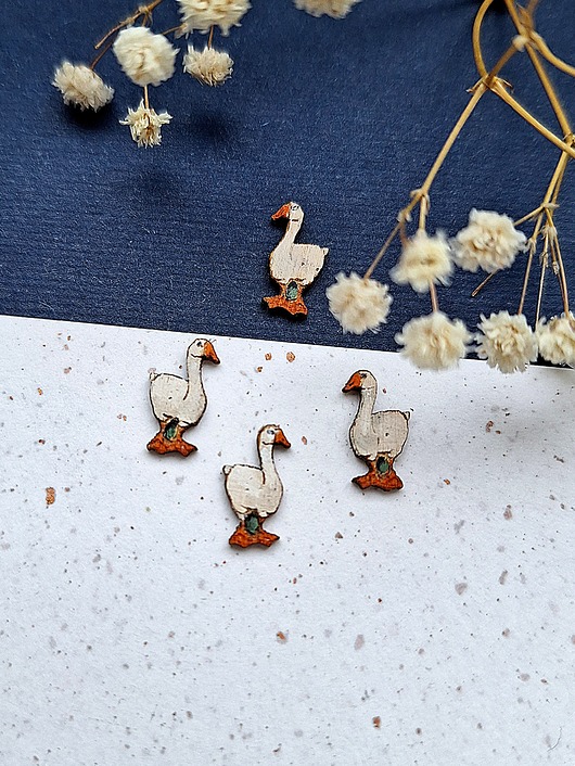 kolczyki drewniane Gęsi malowane