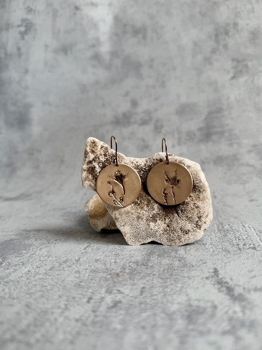 kolczyki - inne Kolczyki z brązu z unikatowym odciskiem prawdziwych roślin