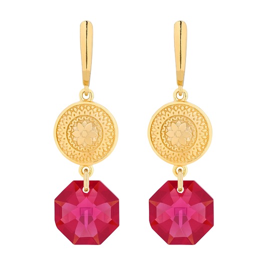 kolczyki swarovski Złote długie kolczyki z medalionami i kryształami SWAROVSKI CRYSTAL