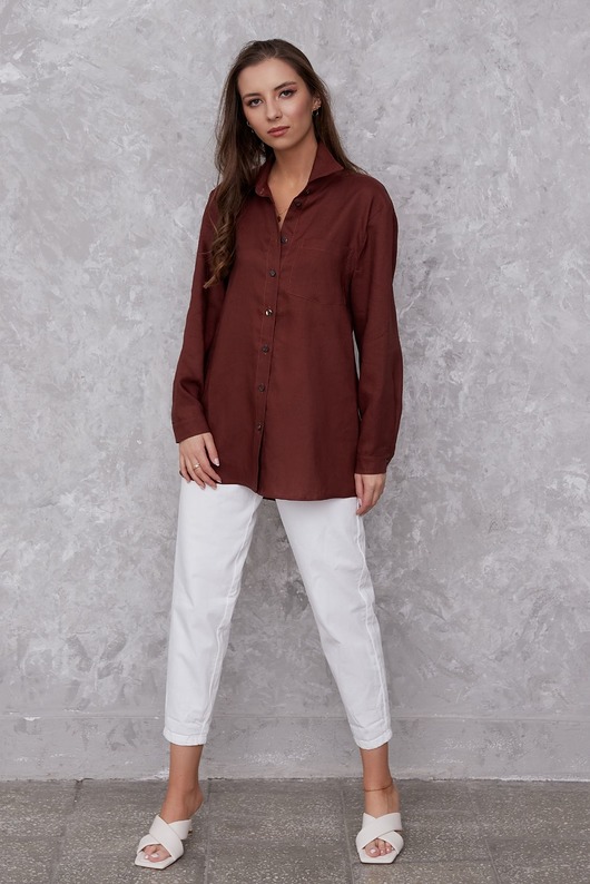 koszule damskie  Koszula oversize damska Marsala