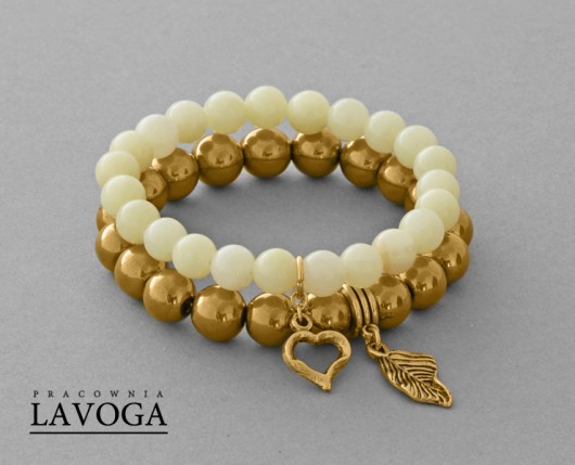 Cream jade & golden hematite set. Lavoga