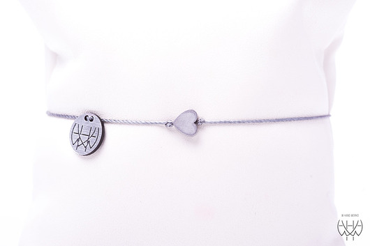 WHW Taste With Matt Silver Heart On Grey String w hand works