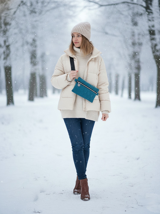 saszetka nerka Nerka saszetka damska welurowa pikowana turkus NS06-S002