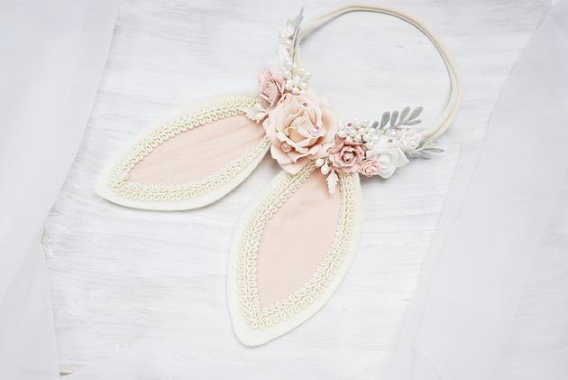 ozdoby do włosów dla dzieci Opaska uszy zajączka Wielkanoc róż