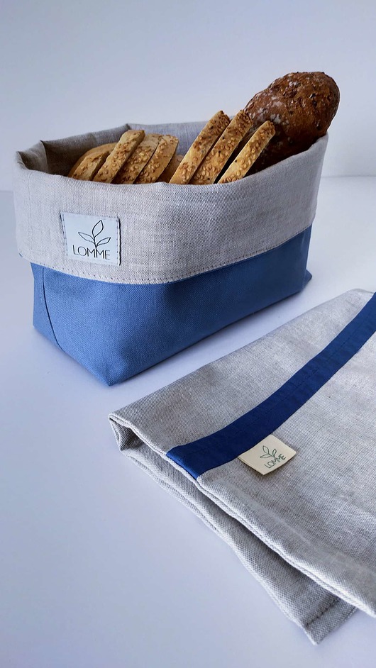 pojemniki kuchenne Lniany  koszyk  Denim +torebka  na chleb