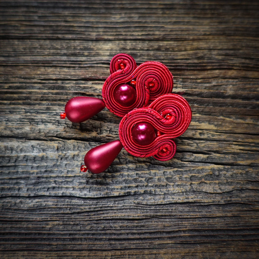 kolczyki soutache Bordowe kolczyki soutache