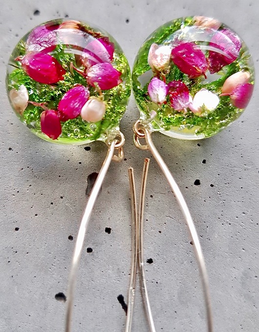 Kolczyki srebrne z mchem i wrzosem Grol Jewellery