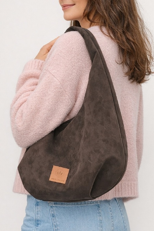 torby na ramię Torebka Hobo z zamszu tapicerskiego Czekoladowa