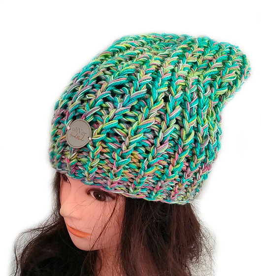czapki damskie Czapka HandMade Zima Uniwersalna Beanie Smerfetka