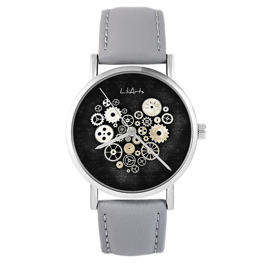 zegarki unisex Zegarek - Steampunk Heart 2 - skóra, szary