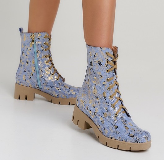 botki damskie Botki skórzane -  niebieska mozaika  (6665) BOSCCOLO