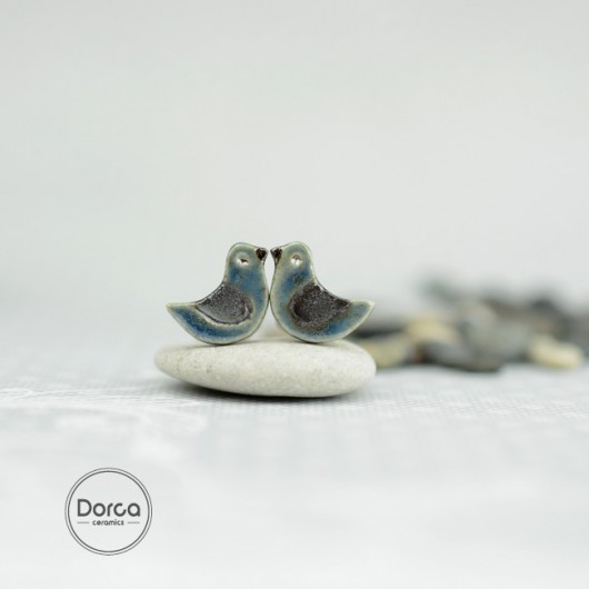 Mini ptaszki denim- kolczyki ceramika Dorca