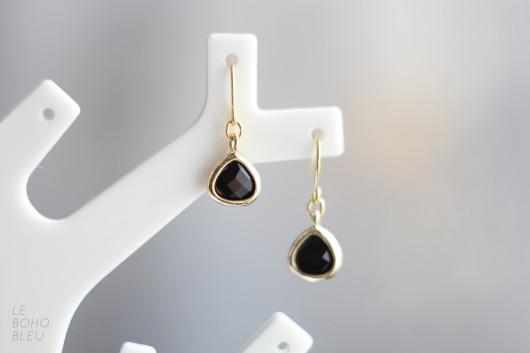 kolczyki złote Kolczyki złote 16k Gold Plated Black Teardrop Earrings