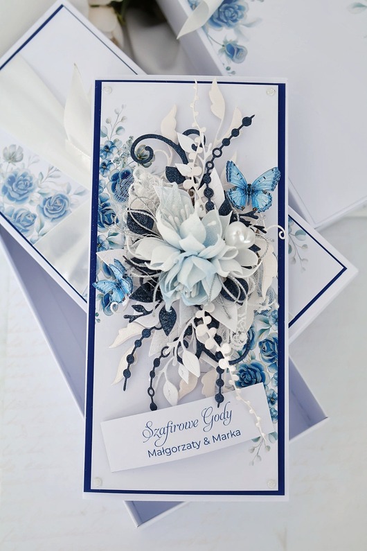 kartki scrapbooking Kartka na Szafirowe Gody w pudełku 