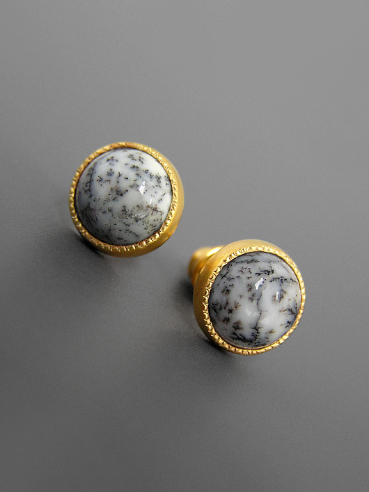 kolczyki pozłacane Kolczyki z agatem dendrytowym, srebro pozłacane