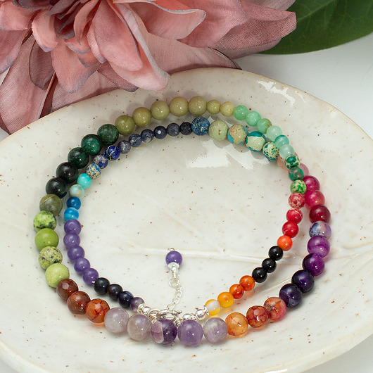 korale Naszyjnik, UZDROWIENIE, Św. Hildegarda, ametyst, szmaragd, szafir, SREBRO