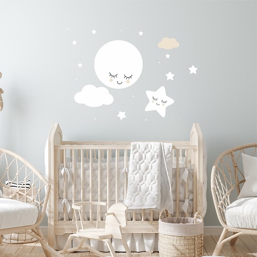 naklejki ścienne do pokoju dziecka Naklejka Księżyc i Gwiazdki W Kolorze KG01