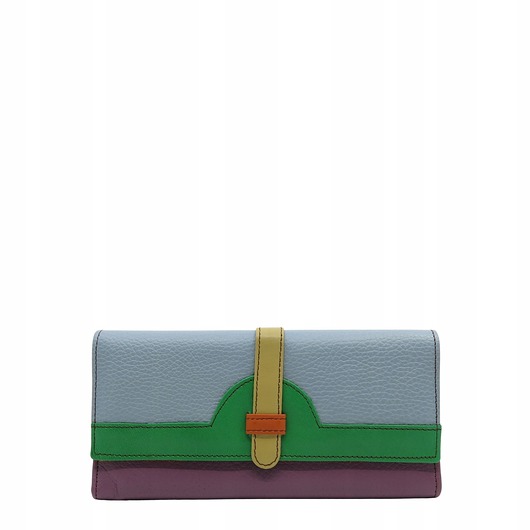 portfele damskie Portfel damski skórzany ze skrawków kolorowy przegródki na karty OLIVKA