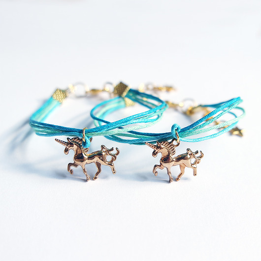 bransoletki na sznurku Bransoletki przyjaźni - Jednorożec - sznureczki blue
