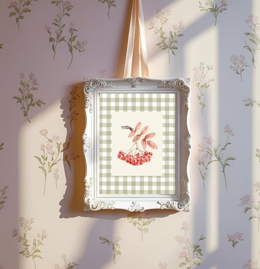 grafiki i ilustracje PLAKAT botaniczny, jarzębina grafika, rysunek kratka