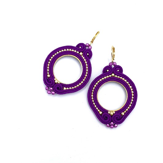 kolczyki soutache Kolczyki sutasz fioletowe kółka Jolly lekkie okrągłe romantyczne