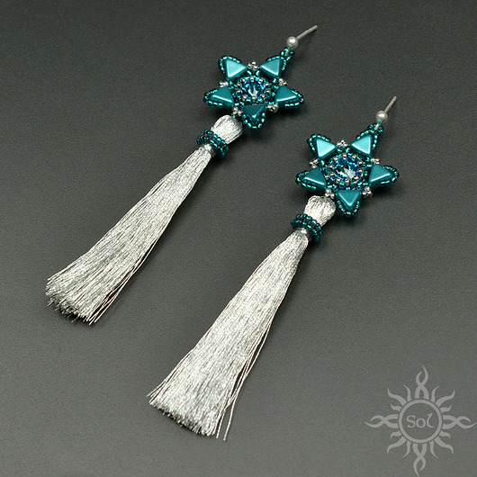 kolczyki swarovski Gwiazdy bermuda blue, kolczyki z chwostami i kryształami