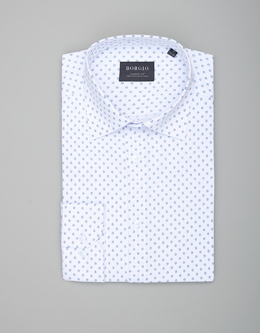 koszule męskie Koszula męska w groszki 00343 dł rękaw biały classic